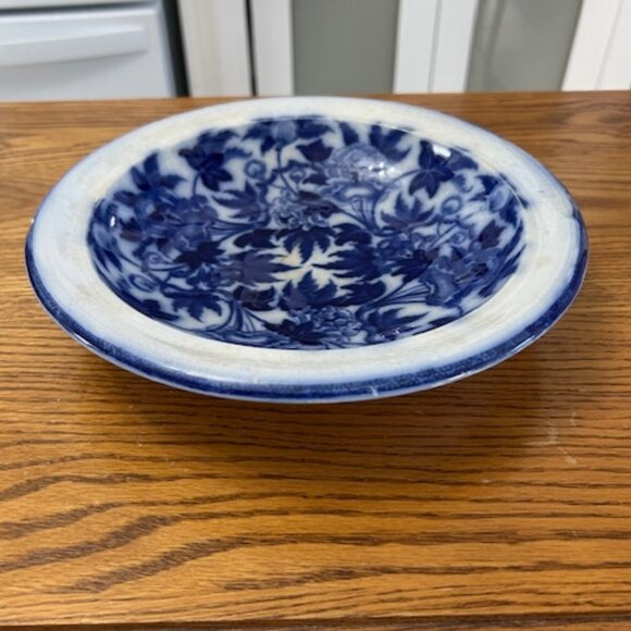 Antique Flow Blue Soup Bowl (1875-1880) Peoney Pattern - Picture 1 of 6